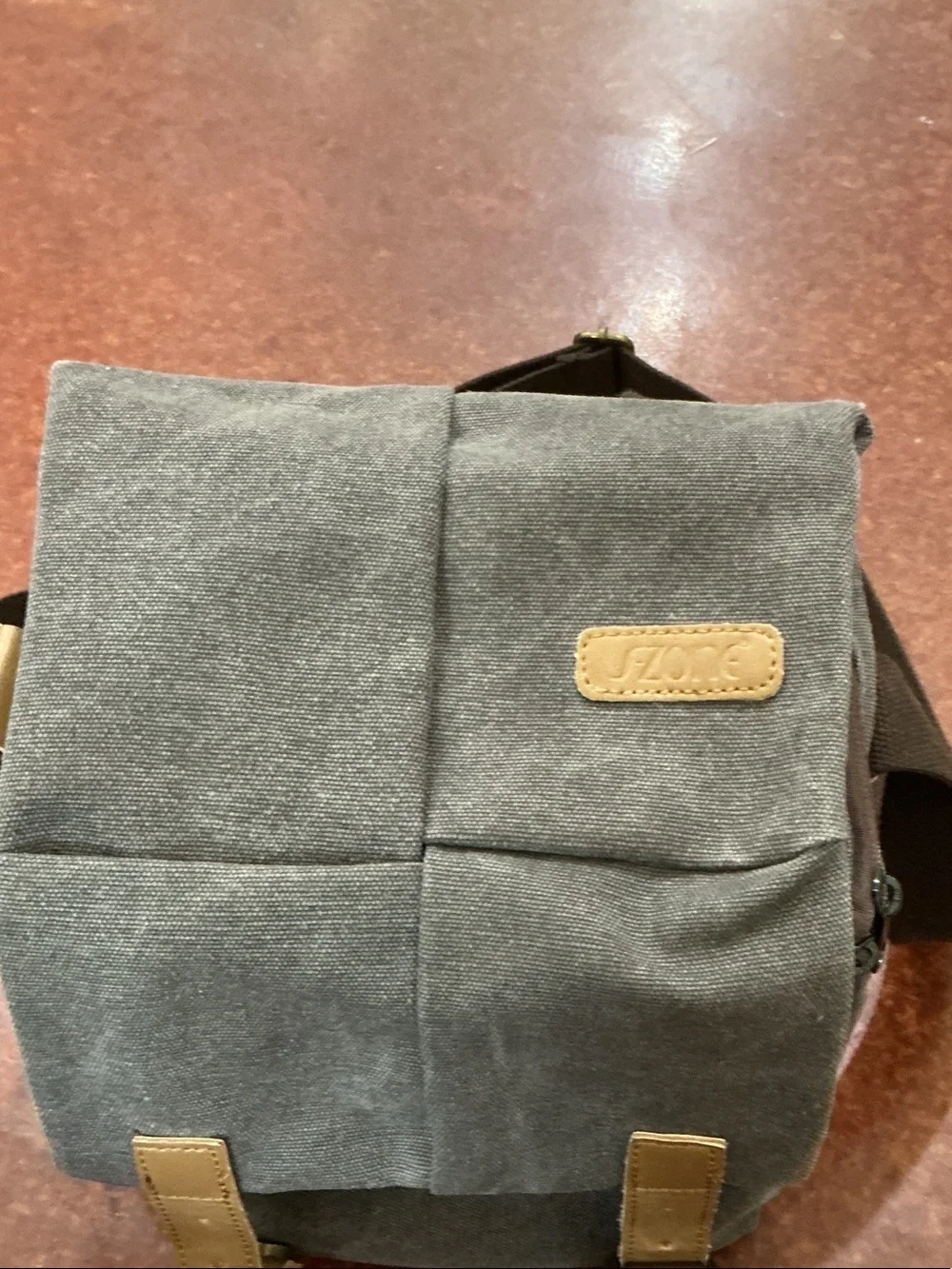 S-Zone Camera Crossbody Travel Bag Gray Canvas Leather